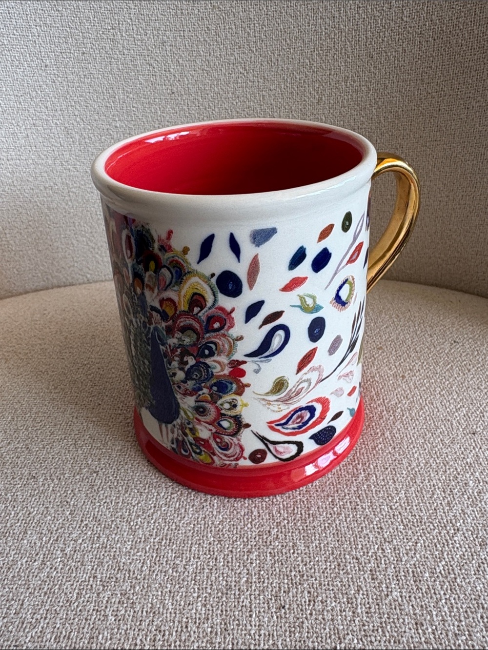 Anthropologie Starla Halfmann Mooreland Peacock Mug | Discontinued Vibrant Red